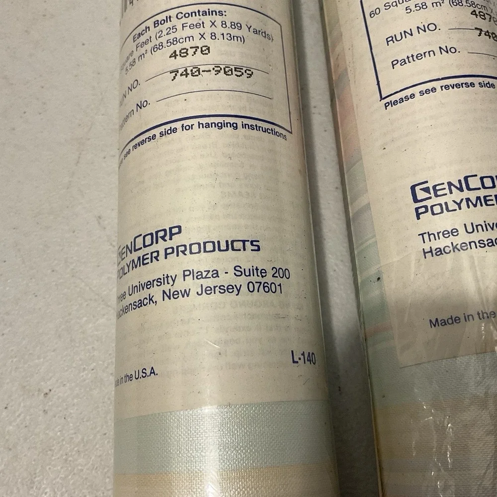 3 Rolls Vtg Sanitas Fabric Backed Vinyl Wallpaper Pattern Pastel Stripe Cottage